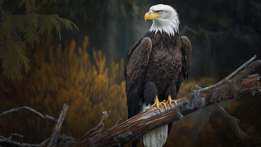 Bald eagle perched majestically on tree branch