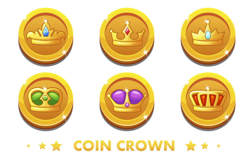 Cartoon Gold coins with the emblem crown