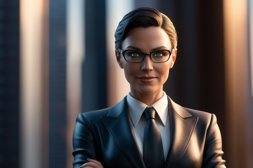 Beautiful business woman in suit and glasses 3D rendering