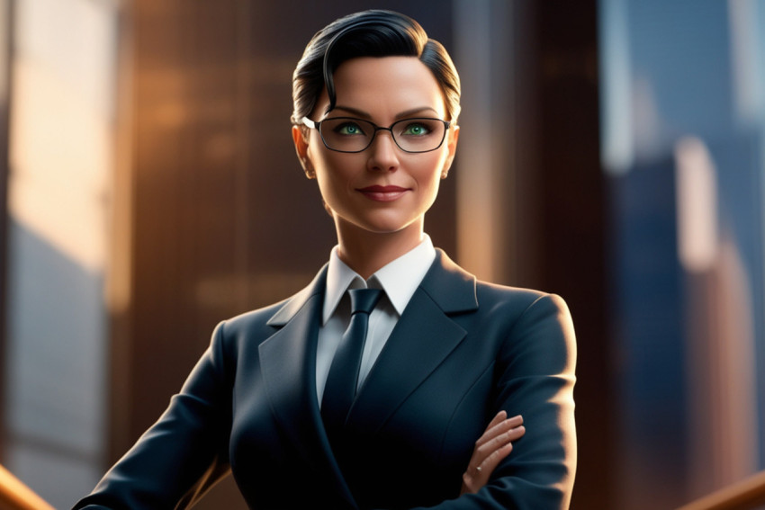 Beautiful business woman in suit and glasses 3D rendering