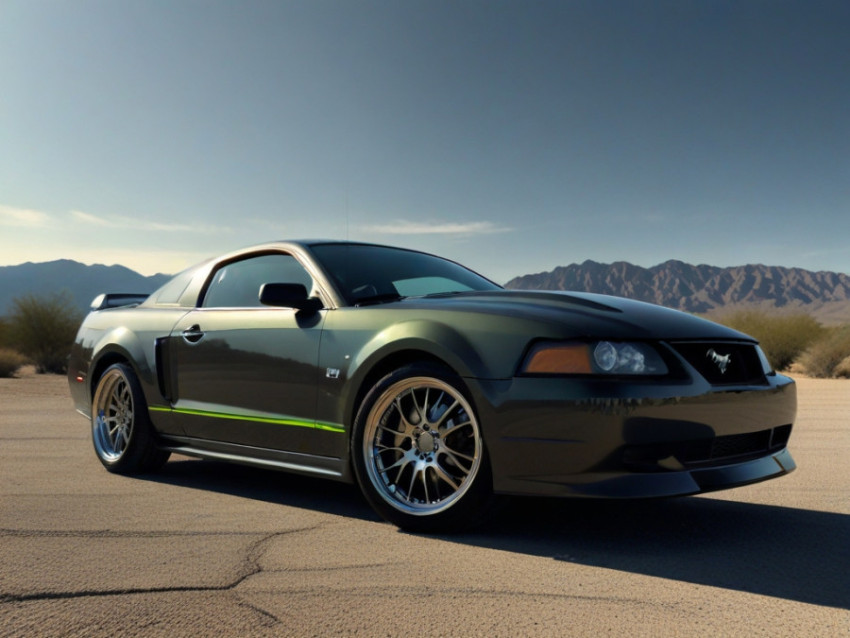 2003 ford mustang dark grey paint and neon green trim