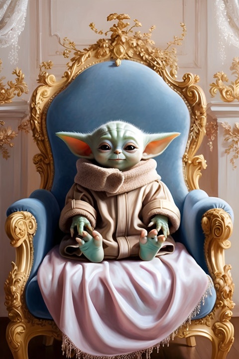 Default A Rococoinspired oil painting portrait of Baby Yoda re