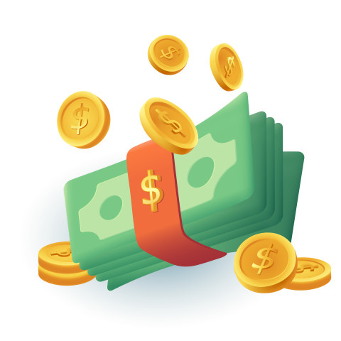 Stack of money and gold coins 3d cartoon style icon